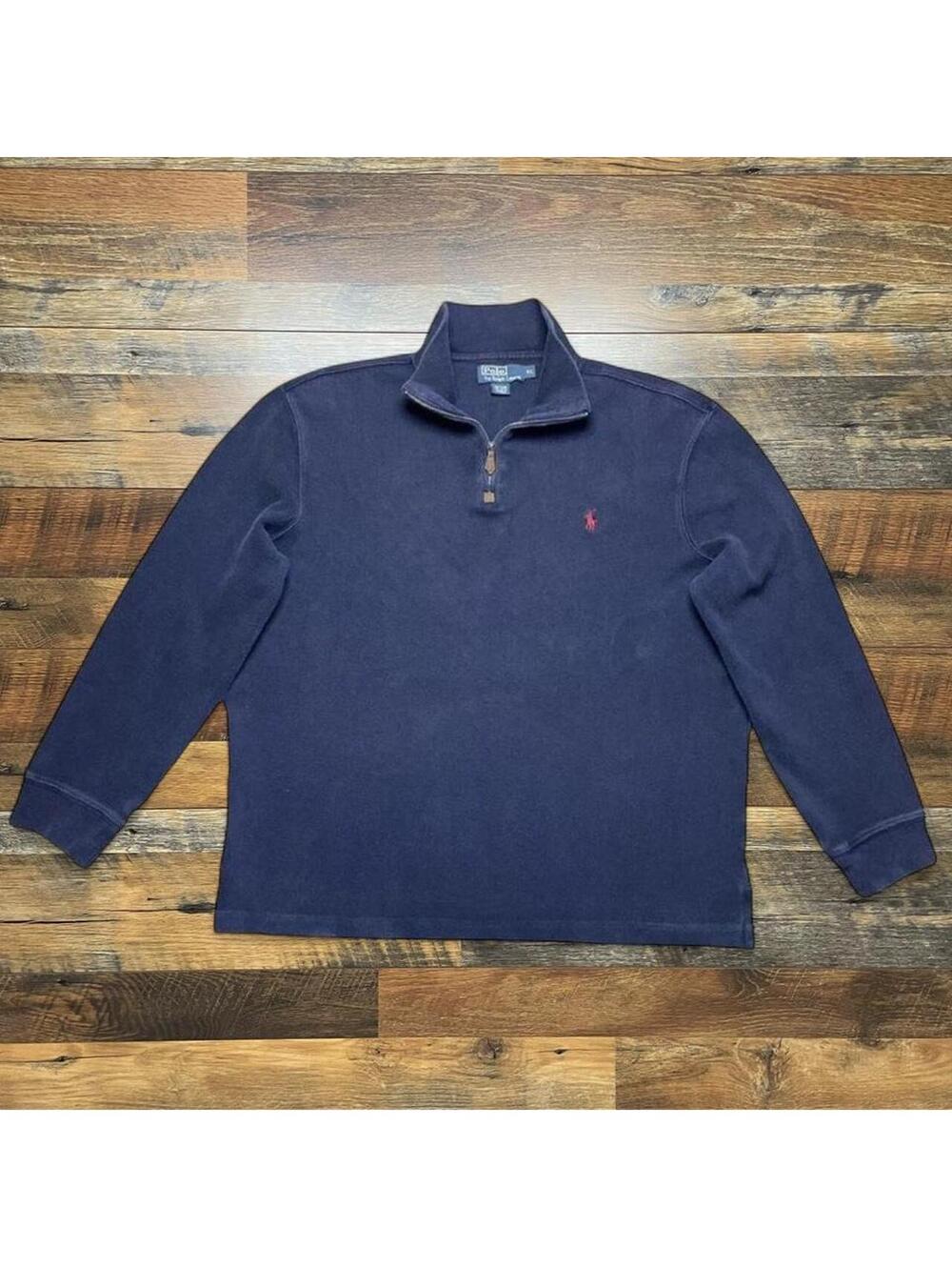 Vintage Polo Ralph Lauren Quarter Zip Navy Blue Sweater Mens XL